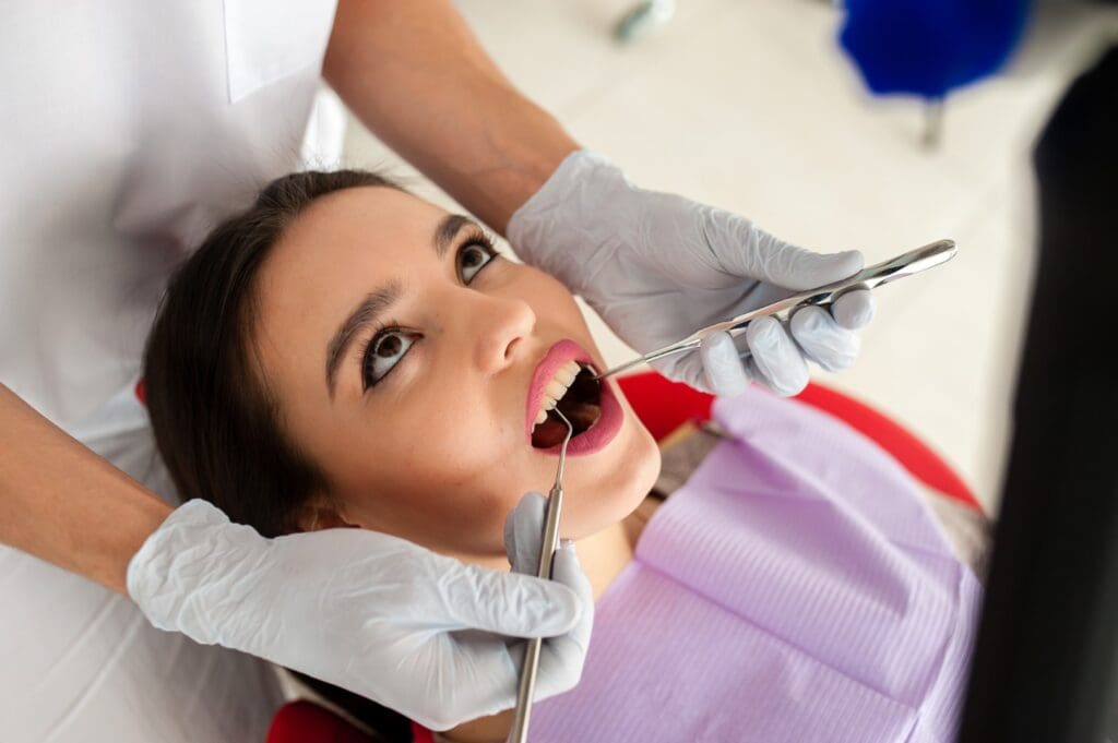 Woman having routine dental exam