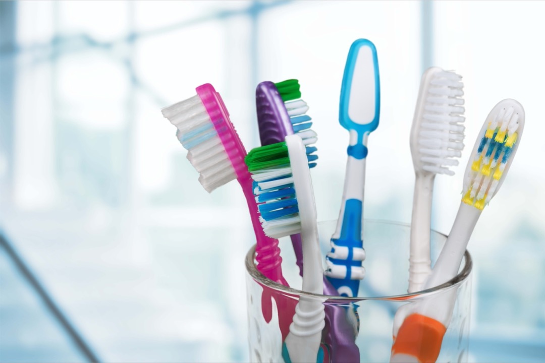 Toothbrushes being stored in cup